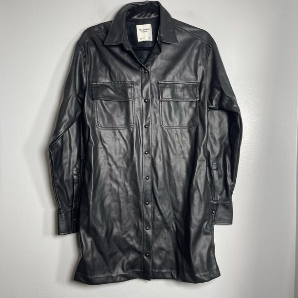 ABERCROMBIE & FITCH Faux Leather Dress Size Small Tall Black NEW Rocker Band - Picture 1 of 9